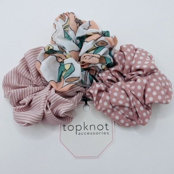 TopKnot Womens/Girls Hair Scrunchie Tie "MONOCHROME / TOOTSIE" 3-PACK Scrunchy - Picture 2 of 3